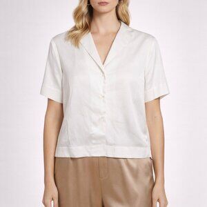 kes nyc dvory 100% Silk short sleeve relax fit button down blouse top size small